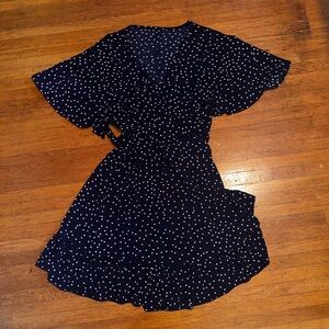 Navy Polka Dot Wrap Dress (HIDDEN FLAW)
